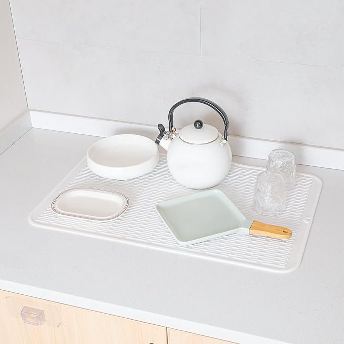 Silicone Dish Drying Mat for Multiple Usage,Easy clean,Eco-friendly,Heat-resistant Silicone Mat for Kitchen Counter or Sink,Refrigerator or Drawer Liner White 3XL 28 inches x 18 inches - Bloomnest