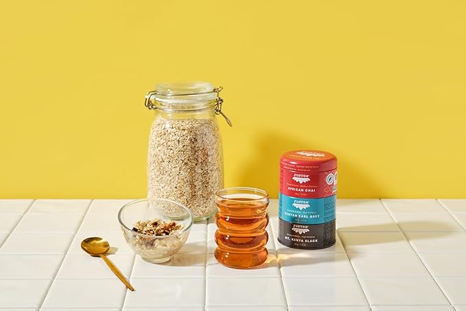JusTea Black Tea Trio | Stacking Tins Variety Pack with Hand Carved Tea Spoon | Loose Leaf Tea | High Caffeine | Award-Winning | Fair Trade | Non-GMO - Bloomnest
