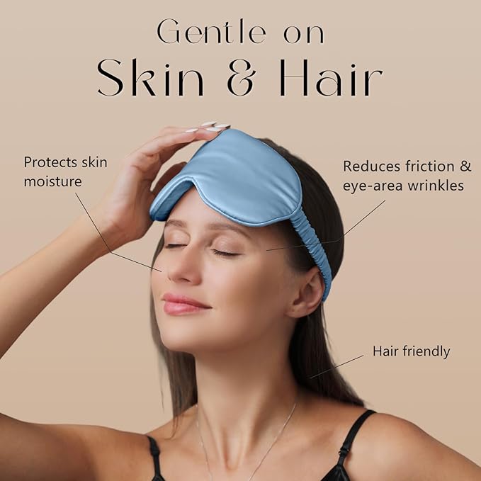 ZIMASILK Adjustable 22 Momme 100% Mulberry Silk Sleep Mask, Upgraded 3D Contoured Cup Eye Mask for Sleeping, Super Soft & Breathable Blindfold, Blackout for Deep Sleeping (Sky Blue) - Bloomnest