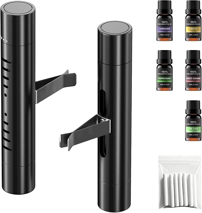 2Pcs Car Air Freshener Vent Clips, Car Diffuser Essential Oils Kit with 5 Different Essential Oils (0.34oz Each) & 12 Refill Sticks, long lasting Cars fragrance for House - Bloomnest