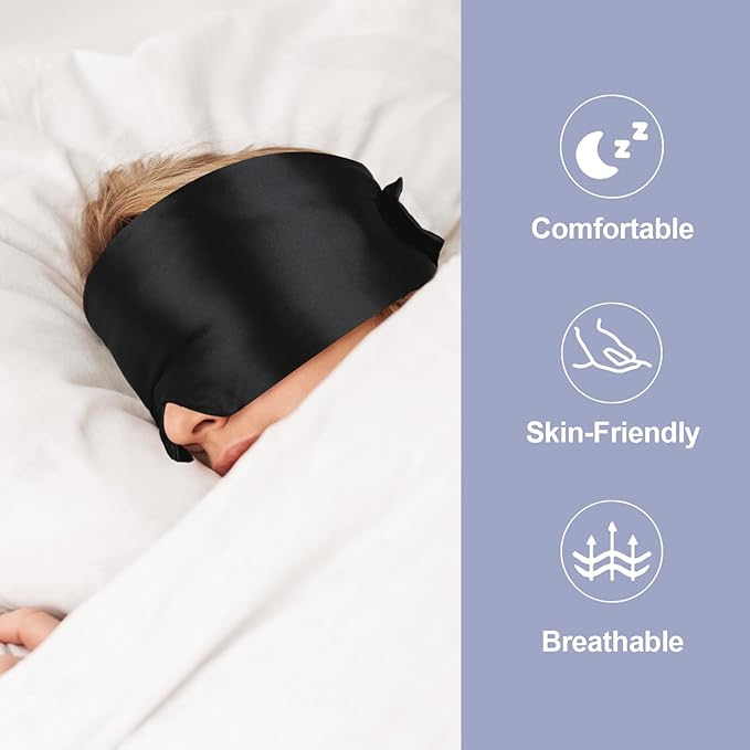 Mulberry Silk Sleep Mask for Side and Back Sleepers, Blackout Eye Mask for Sleeping for Women Men with Adjustable Band, Comfortable Soft Pressureless Eye Cover for Sleeping in Large Size - Bloomnest