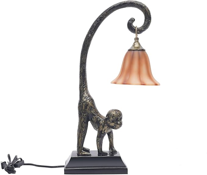 Eapmic Table Lamp, Resin Monkey Desk Lamp, Retro Bedside Light Animal Table Lamp with Trumpet Shade, Monkey Light for Bedroom Living Room Kids Room Office Home Decoration (Style 1) - Bloomnest