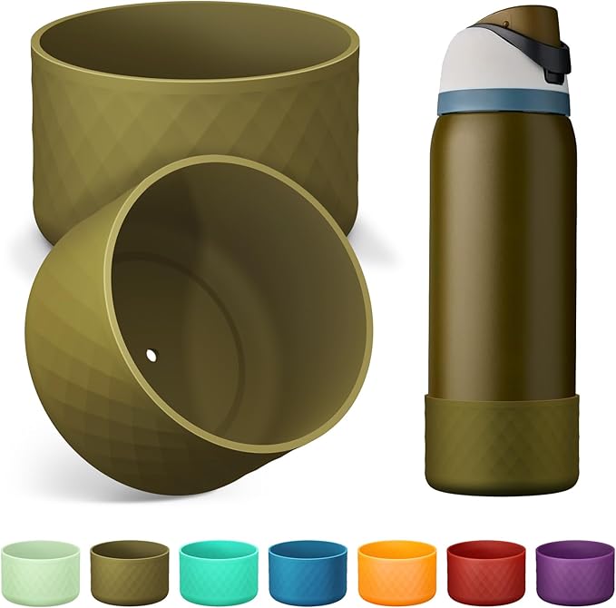 2PCS Silicone Water Bottle Boot for Owala 24oz 32oz 40oz, Anti-Slip Protective Sleeve Bottom Bumper Protector for FreeSip, Twist, and Flip Stainless Steel Water Bottles Alwenid