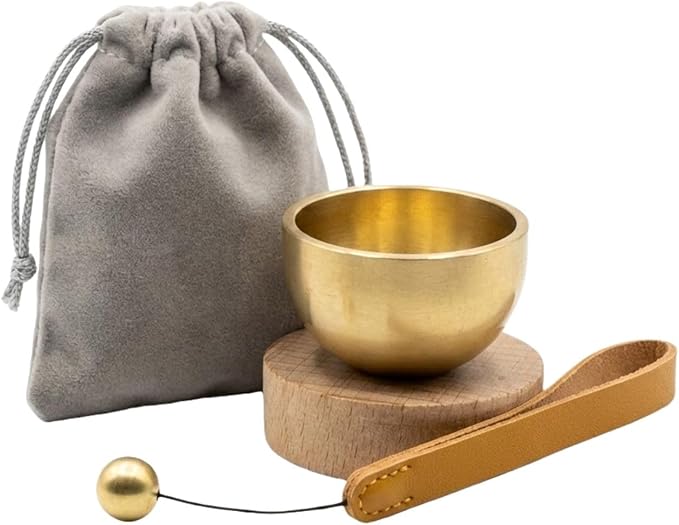 Mini Singing Bowl Set, Small Portable Brass Meditation Sound Bowl with Copper Striker Ball & Drawstring Pouch, for Yoga, Mindfulness, Relaxation, Chakra & Spiritual Gift (1.6 in) Bloomnest