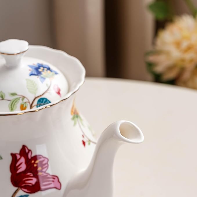 Jomop European Style Ceramic Flower Teapot Coffee Pot Water Pot Porcelain Gift Large 5.5 Cups (1, Blue and Red) - Bloomnest