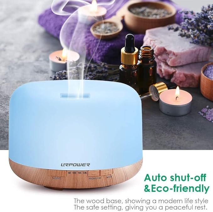 URPOWER 500ml Aromatherapy Essential Oil Diffuser Humidifier Room Decor Lighting with 4 Timer Settings, 7 LED Color Changing Lamp and Waterless Auto Shut-Off - Bloomnest