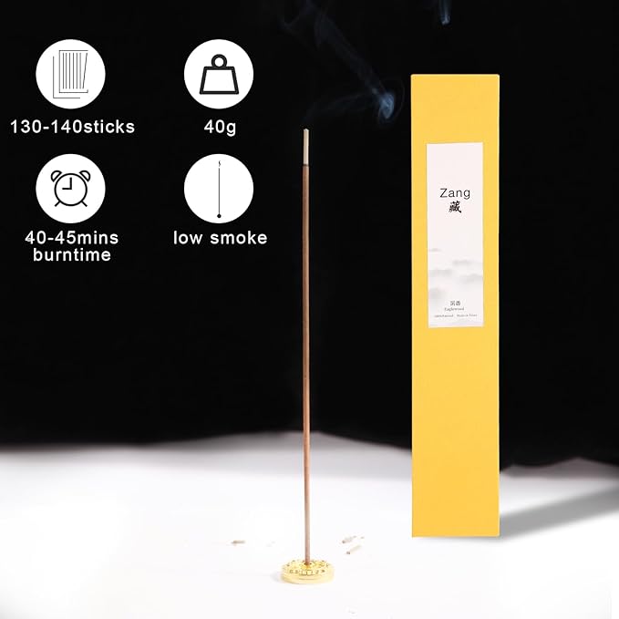 Zang Tibetan Eaglewood Incense Sticks with Holder, Low Smoke 45 Min Burn – Stress Relief, Yoga & Meditation Relaxation, 40g (130-140 Sticks) Eco-Friendly Packaging - Bloomnest