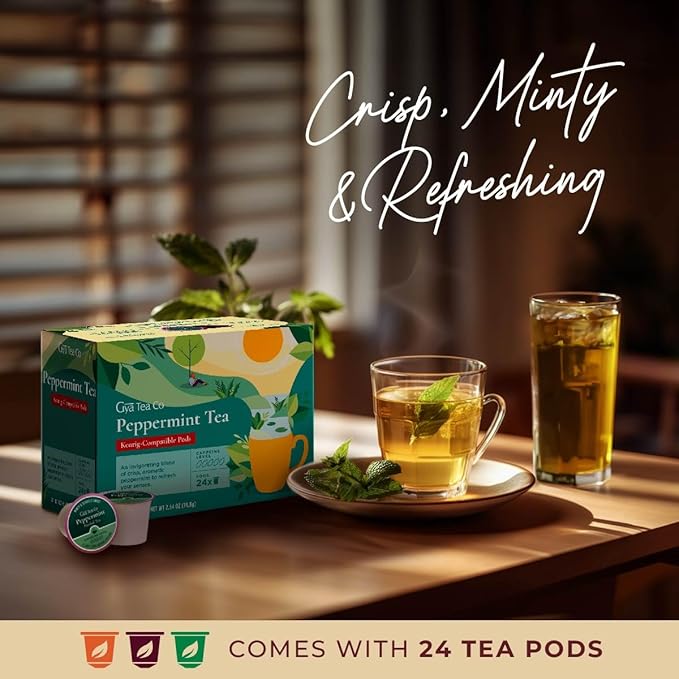 Gya Tea Co Peppermint Herbal Tea Pod (24 Count)- Decaf Wellness Tea for Body Comfort & Relaxing - Bloomnest