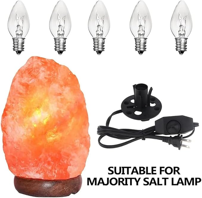 Himalayan Salt Lamp Cord 6FT with Dimmer Switch - E12 Socket & 5 Free 15W Bulbs, Replacement Power Cord for Salt Rock Lamps - Bloomnest