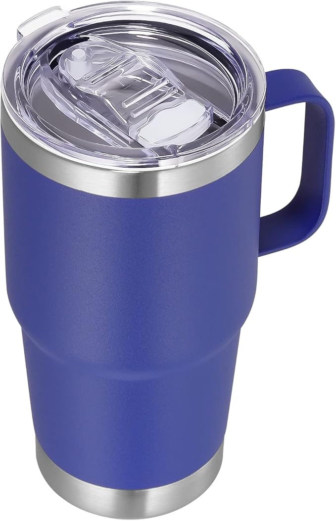 VEGOND 20 oz Tumbler with Handle Lid and Straw, Stainless Steel Insulated Travel Coffee Mug Spill Proof Double Wall Metal Tumbler Cup Keeps Drink Hot and Cold, Royal Blue 1 Pack - Bloomnest