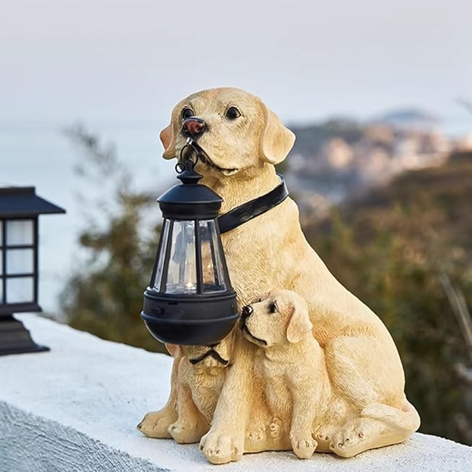 Dog Statues Outdoor with Solar Lights Lantern, Resin Dog Figurines Decorations for Yard and Lawn, Housewarming Gift for Garden Home - Bloomnest
