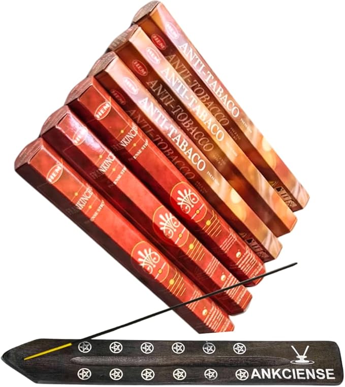 Sandalwood & Vanilla Incense from Hem Bundled with ANKCIENSE Incense Holder Bundle, Variety Pack of 120 Sticks (Frankincense & Anti Tobacco) ANKCIENSE