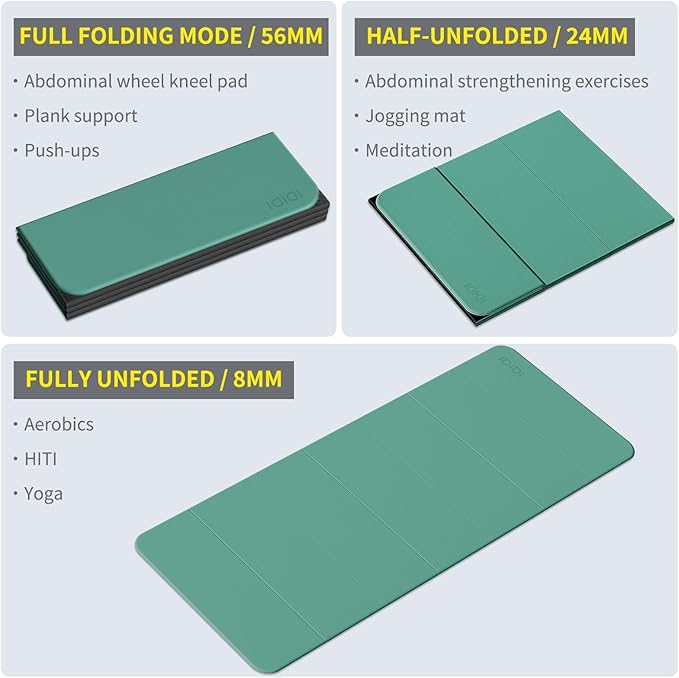 8mm Extra Thick & Large Foldable Yoga & Fitness Mat(74" x 31.5" x 0.32"), Double-Sided Non Slip & Lightweight Pilates Mat, Thick Wide Exercise Mats for Woman Man Kids, Portable Workout Mats for Travel, Studio or Home Use - Bloomnest