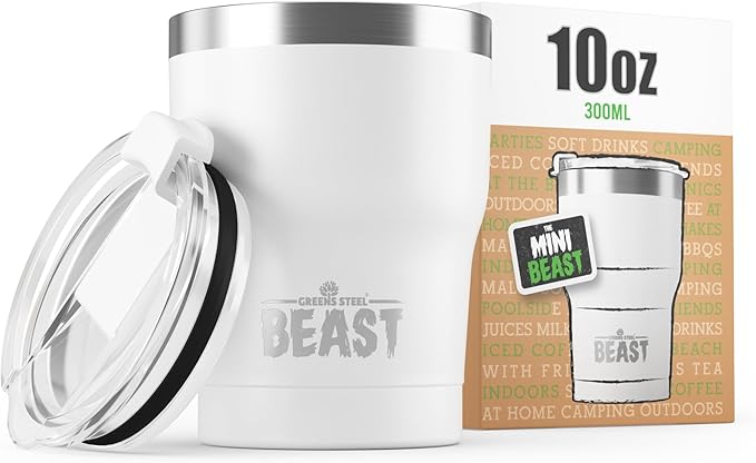 Beast 10 oz Tumbler Stainless Steel Vacuum Insulated Coffee Ice Cup Double Wall Travel Flask (Arctic White) - Bloomnest