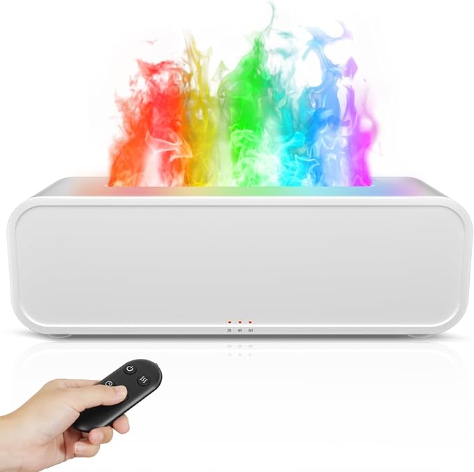 Essential Oil Diffuser, 250ml Flame Oil Diffuser - Aromatherapy Humidifier, Sound Activated Flame Effect, Rainbow Flame, Music Sync, Remote Control - Perfect for Bedroom Home Office Yoga (White) - Bloomnest