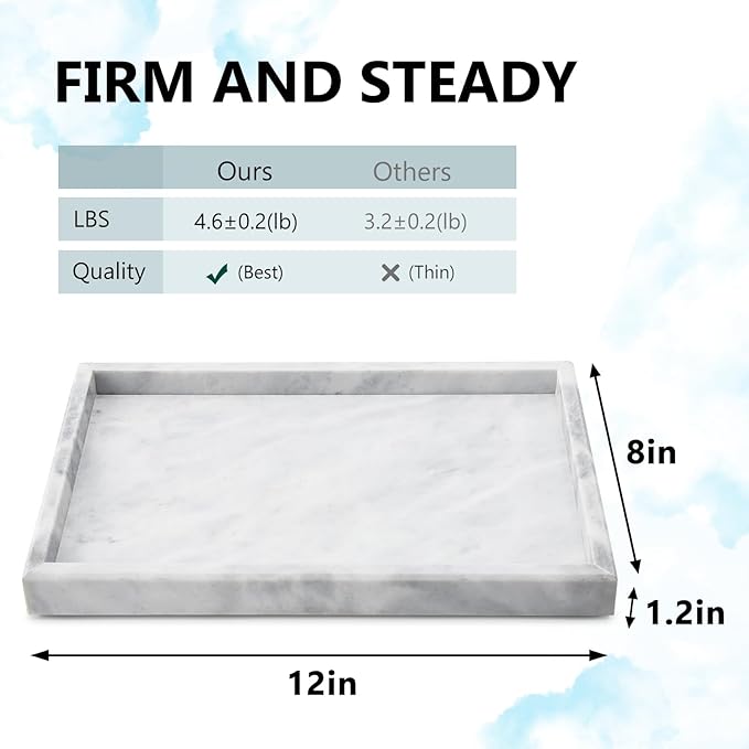 Real Natural Marble Tray for Bathroom, Vanity, Kitchen and Desktop, Rectangle Genuine Marble Stone Tray for Jewelry, Cosmetics, Candles, Lotion, Perfume and Home Decor - Bloomnest
