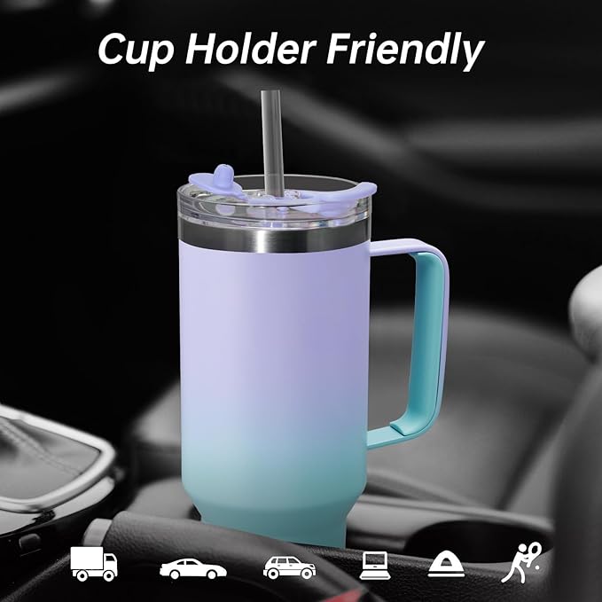 COKTIK 40 oz Tumbler With Handle and Straw Lid, Vacuum Insulated Travel Coffee Mug Stainless Steel Insulated Cup for Beverages, Leak-proof, Cupholder Friendly (Sweet Candy) - Bloomnest