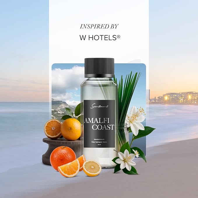 Scentiment Diffuser Oil - Amalfi Coast | Aromatherapy Fragrance | Inspired by Luxury Five Star Hotels | Notes of Bergamot, Lemongrass, Jasmine, Lily, Magnolia & Koa Wood (500 mL) - Bloomnest