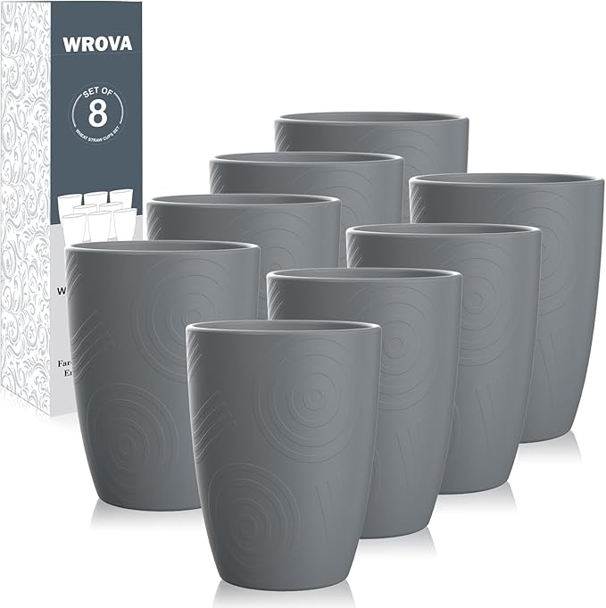 Wheat Straw Cups 8 PCS Good Alternative to Plastic Reusable Cups 12 oz Unbreakable Drinking Cup Reusable Dishwasher Safe Water Plastic Glasses Grey - Bloomnest