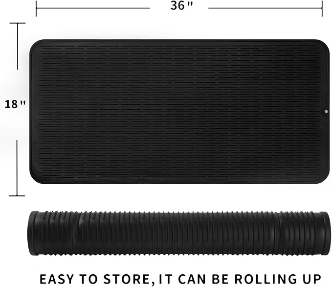 Silicone Dish Drying Mat for Multiple Usage,Easy clean,Eco-friendly,Heat-resistant Silicone Mat for Kitchen Counter or Sink,Refrigerator or Drawer Liner Black 5XL 36inches x 18inches - Bloomnest