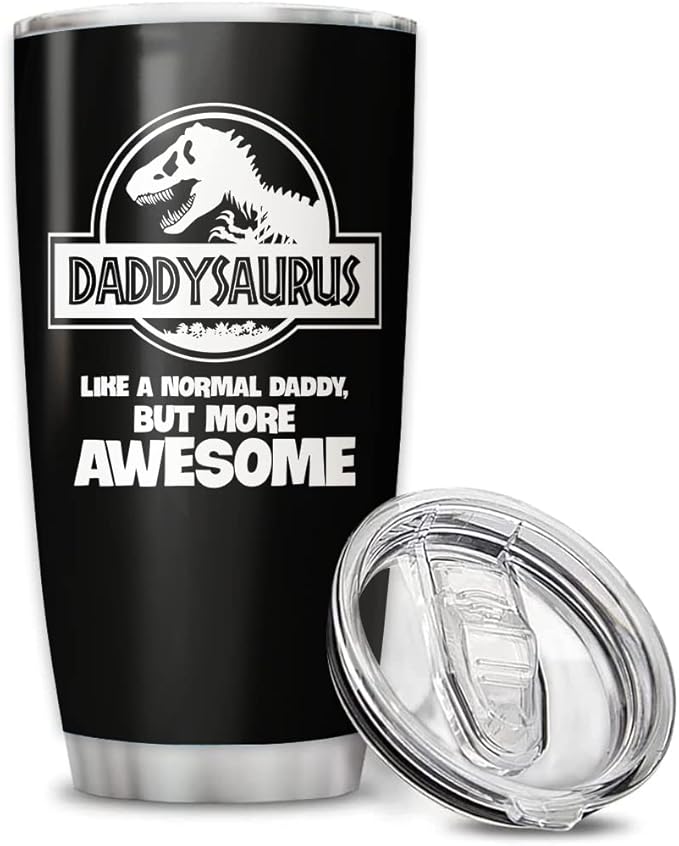 Custom DaddySaurus Gifts For Dad From Daughter, Son, Kids Personalized Tumbler Cup Father's Day Gift, Gift For Dad, Father, Papa, Grandpa 20oz Insulated Coffee/Tea Tumbler with Lid - Bloomnest