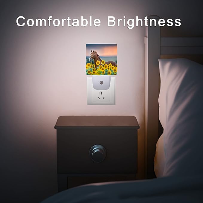 Horse Night Light,Sunflower Farm Animal Horses Plug-in Night Lights with Dusk-to-Dawn Sensor for Women/Girls/Boys Gift Sleep Friendly lamp for Bedroom, Bathroom and Living Room,0.5W - Bloomnest