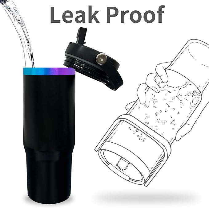 30 oz Tumbler with Handle, Double Wall Vacuum Insulated Tumblers with Flip Straw, Coffee Mug 30oz Powder Coated Cup for Hot and Cold Drinks(Blue Purple Plated, Black,1 pack)