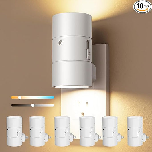 VOLISUN Night Lights Plug into Wall, Dimmable LED Nightlight with Dusk to Dawn Light Sensor, 0-100LM Adjustable Brightness, 3 Color Temperatures, Compact Size, 6 Pack for Hallway, Bathroom White - Bloomnest