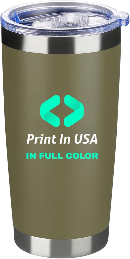 Personalized Custom Print in USA Tumbler 20oz Stainless Steel Double Wall Coffee Cup with Lid & Straw Insulated Tumbler with Colorful Text Logo Photo