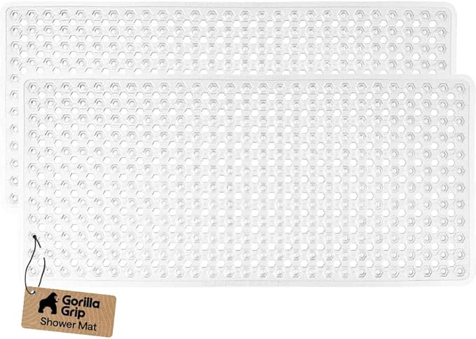 GORILLA GRIP Patented Bath Tub Shower Mat, 2 Pack, Machine Washable Bathtub Floor Liner Mats, Suction Cups and Drain Holes to Keep Tubs Clean, Soft on Feet, Bathroom Essentials, 35x16 Inch, Clear - Bloomnest