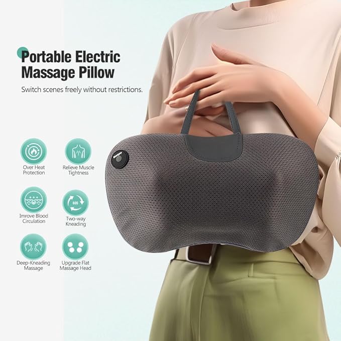 Protable Electric Massage Pillow with Carry Handle -Neck Massager for Pain Relief Deep Tissue with Heat - Electric Kneading 3D Massage Pillow Gifts for Dad Mom Christmas - Bloomnest