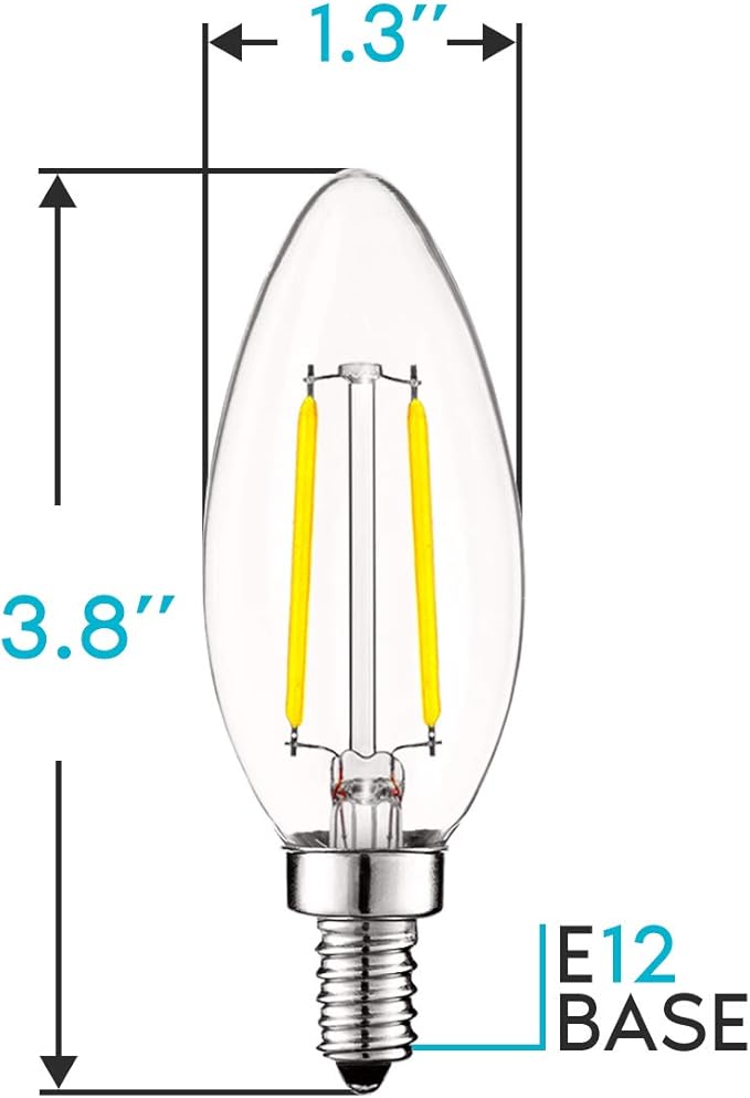 LUXRITE 4W Vintage Candelabra LED Bulbs Dimmable, 400 Lumens, 5000K Bright White, LED Chandelier Light Bulbs 40W Equivalent, Clear Glass, Filament Candle Bulb, UL Listed, E12 Base (12 Pack) - Bloomnest