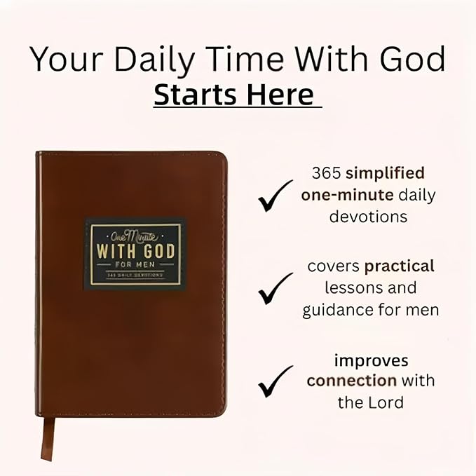 One Minute with God Daily Devotional for Men, 365 days of daily prayer brown book, 2026 Mens Dailys Devotional and Prayer Journal - Bloomnest