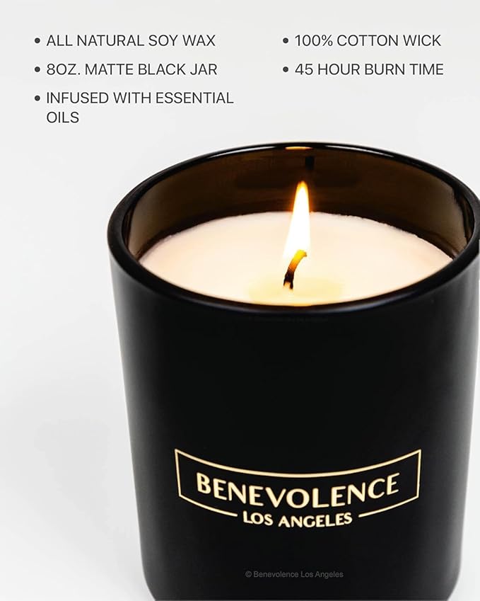 Benevolence LA Lavender, Mint & Sage Scented Candle | Soy Christmas Candles, Black Candle for Home | Holiday Candles Gifts for Women and Men | Home Fragrance | Aromatherapy| 8oz, 45 Hour Burn - Bloomnest
