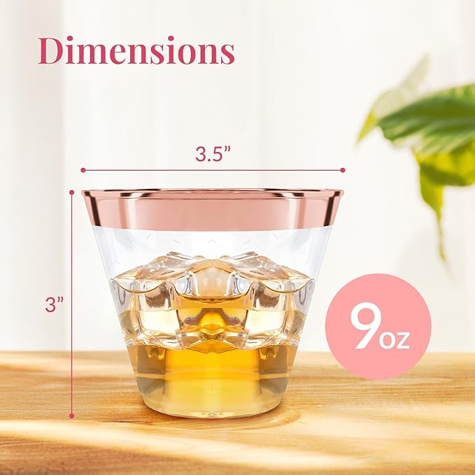Prestee 100 Rose Gold Plastic Cups - Rose Gold Plastic Cups 9 oz - Party Decorations - Disposable Wine Cup - Clear Cup - Bulk Party Wine Glasses - Bloomnest