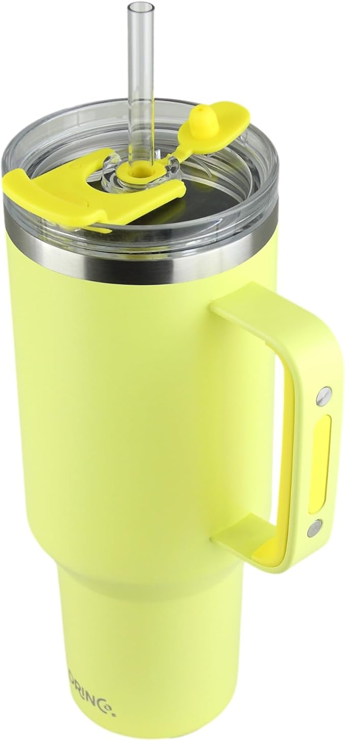 Drinco 40oz 30 oz Tumbler with Handle, Straw Lid, Insulated Stainless Steel Travel Mug Water Bottle Ice Coffee Cup For Cold and Hot, BigSur (40oz Lemon)