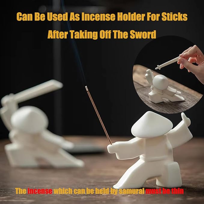EAEMDY Samurai Figure Figurine Japanese Warrior Statue Decor for Table Room, Incense Holder for Stick Burner Incense Stick Holder, Kongfu Tea Pet Decoration (3. White A+B+C) - Bloomnest