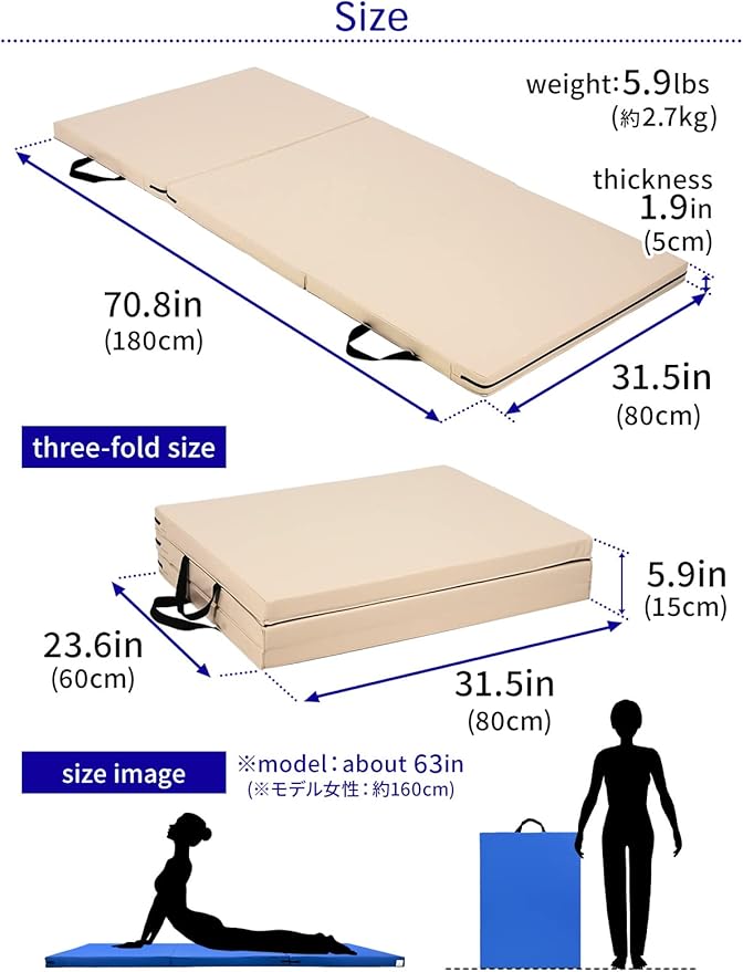 Gymnastics Mat Folding Stretch Mats 71"x31"x2" Exercise Muscle Training Children Play Horizontal Bar Mat Yoga Sports Soundproof Home Use - Bloomnest