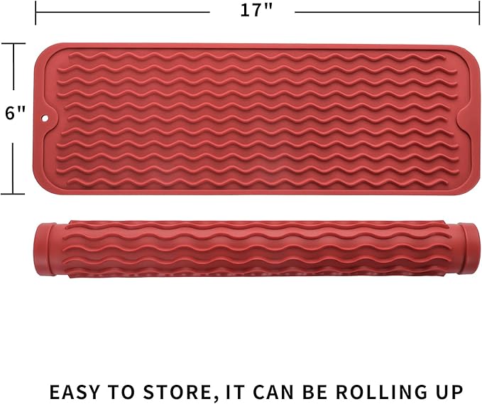 Silicone Dish Drying Mat for Multiple Usage,Easy clean,Eco-friendly,Heat-resistant Silicone Mat for Kitchen Counter,Sink,Bar,Bottle,or Cup Red M 17 inches x 6 inches - Bloomnest