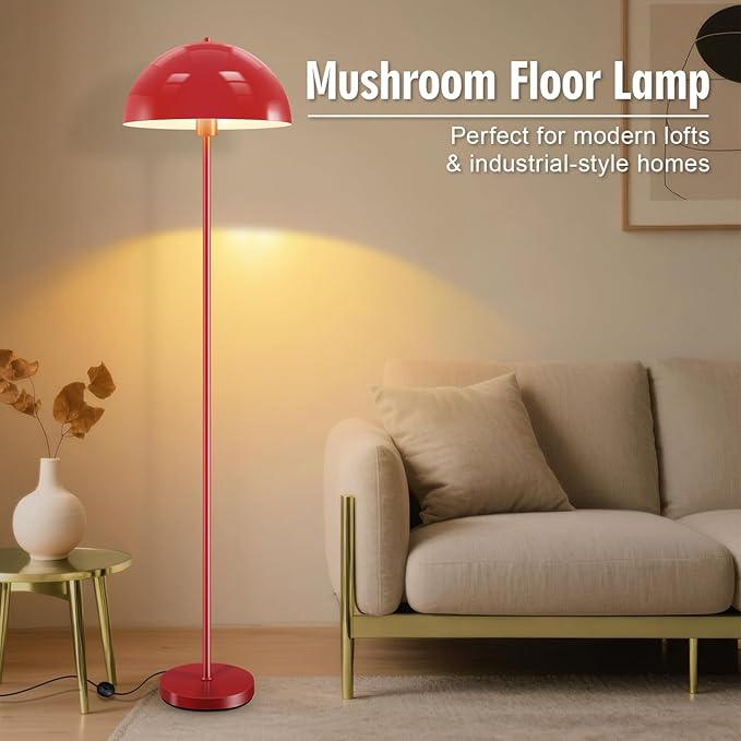 Industrial Floor Lamp, Red Floor Lamp for Living Room, 66Inch Tall Modern Standing Lamp, Stand Up Lamp with Metal Dome Shade, Mid Century Corner Reading Lamp for Bedroom Office Nursery Room, NO BULB - Bloomnest