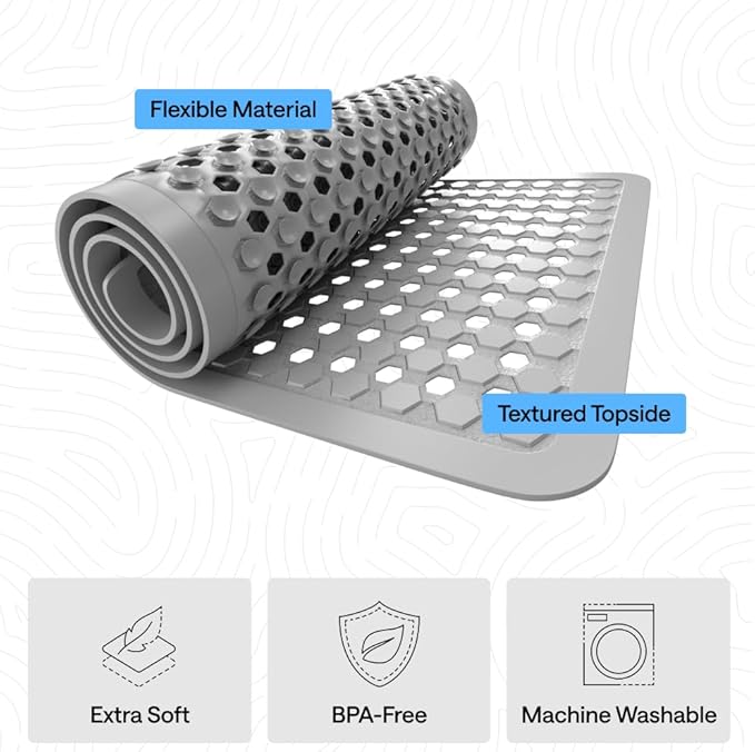 GORILLA GRIP Patented Square Shower Stall Mat, Small Bathtub Floor Mats for Stand Up Showers, Suction Cups and Drainage Holes, Machine Wash, Soft on Feet, Bathroom Accessories 21x21 Inch, Gray Opaque - Bloomnest