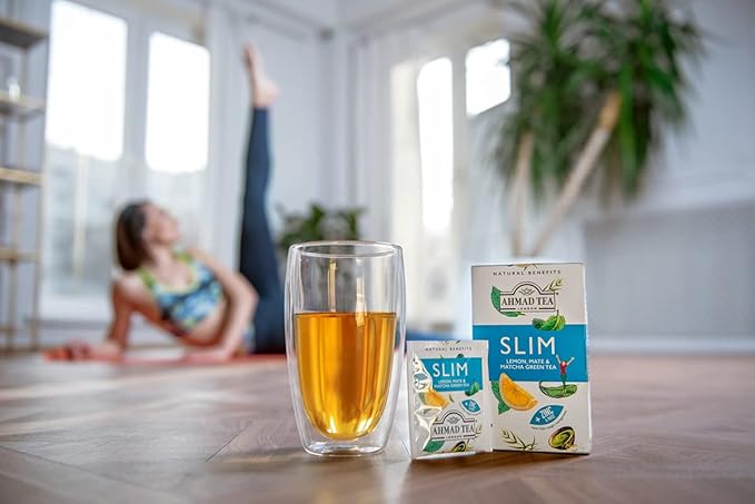 Ahmad Tea Green Tea, Lemon, Mate, & Matcha 'Slim' Natural Benefits Teabags, 20 ct (Pack of 2) - Caffeinated & Sugar-Free - Bloomnest