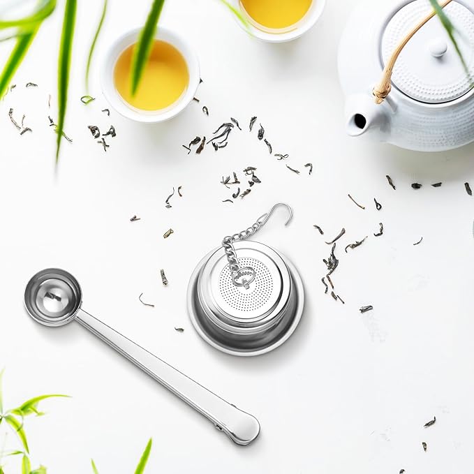 Umigy 4 Pcs Tea Infuser Strainers for Loose Tea with Scoop, Extra Fine Mesh Steeper 304 Stainless Steel Diffuser Leaf Holder with Extended Chain Hook for Brew, Spices, Seasoning - Bloomnest