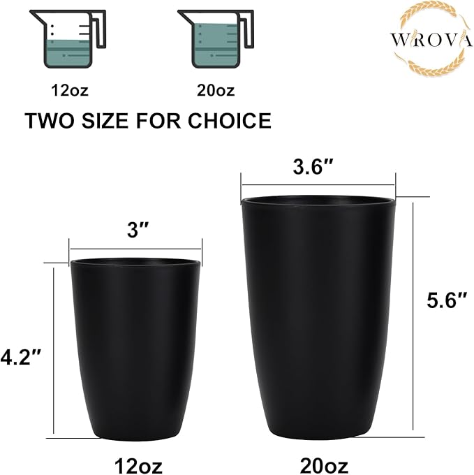 Wheat Straw Cups 8 PCS Good Alternative to Plastic Reusable Cups 12 oz Unbreakable Drinking Cup Reusable Dishwasher Safe Water Plastic Glasses Pure Black - Bloomnest