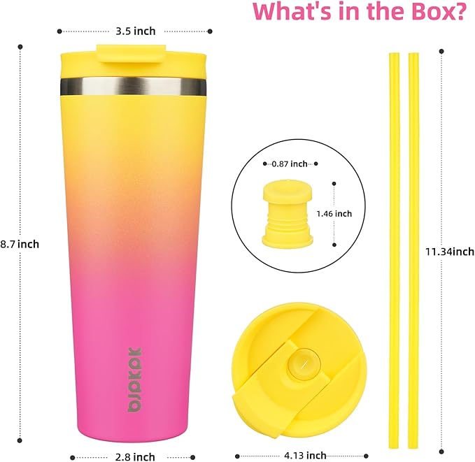 BJPKPK 26oz Stainless Steel Insulated Tumbler With lid And Straw Travel Coffee Thermal Tumblers Cup For Women And Men,Pink Yellow Rose - Bloomnest