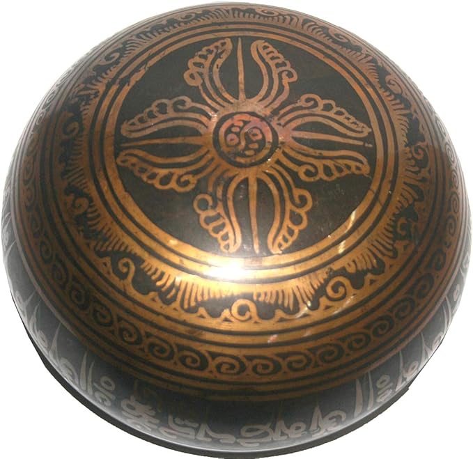 5131 SB 'B' Note Heart Chakra Antique Tibetan Auspicious Symbol Bowl Set ~ Nepal - Bloomnest