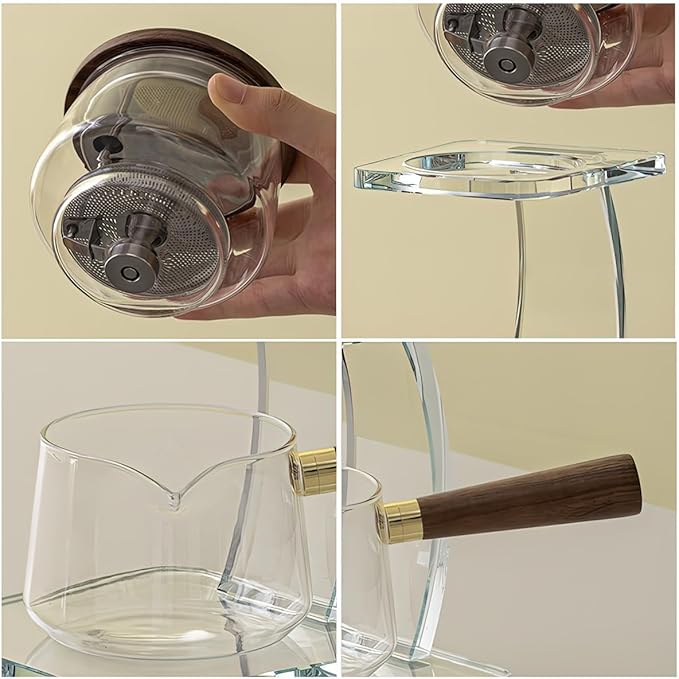 Semi-Automatic Glass Teapot,Magnetic Water Separation Kungfu TeaPot, Heat Resistant Magical Teapot, High Borosilicate Glass Tea Set Coffee Set, Glass Magic Pot for Holiday Gifts (Yun qu TeaSet Clear) - Bloomnest