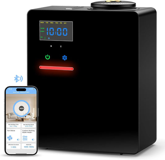 Waterless Essential Oil Diffuser 5000 Sq.Ft Coverage for Large Home, Hotel, or Office, 200ml Cold Air Scent Diffuser Machine with Bluetooth App Control, Quiet No-Heat HVAC Fragrance Diffuser