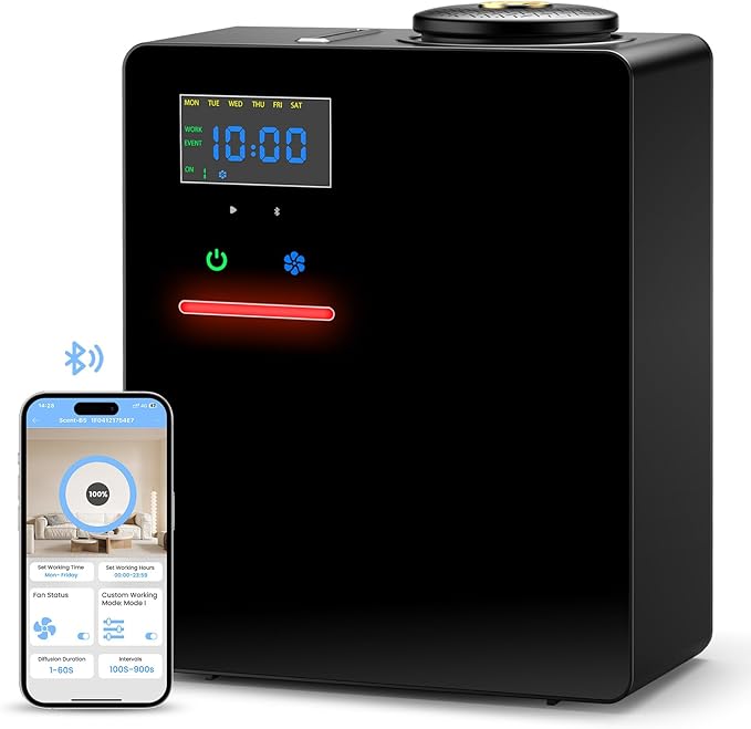 Waterless Essential Oil Diffuser 5000 Sq.Ft Coverage for Large Home, Hotel, or Office, 200ml Cold Air Scent Diffuser Machine with Bluetooth App Control, Quiet No-Heat HVAC Fragrance Diffuser - Bloomnest