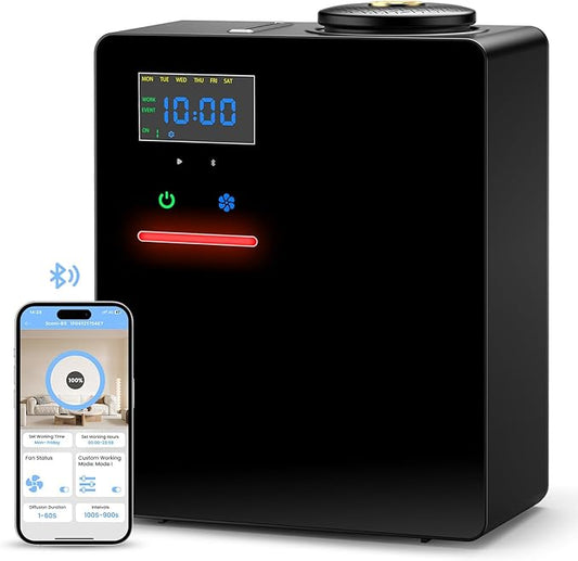 Waterless Essential Oil Diffuser 5000 Sq.Ft Coverage for Large Home, Hotel, or Office, 200ml Cold Air Scent Diffuser Machine with Bluetooth App Control, Quiet No-Heat HVAC Fragrance Diffuser - Bloomnest